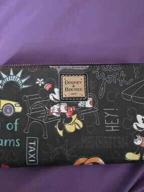 NWT Dooney & Bourke Black Mickey Mouse Wristlet Wallet with Aqua Trim